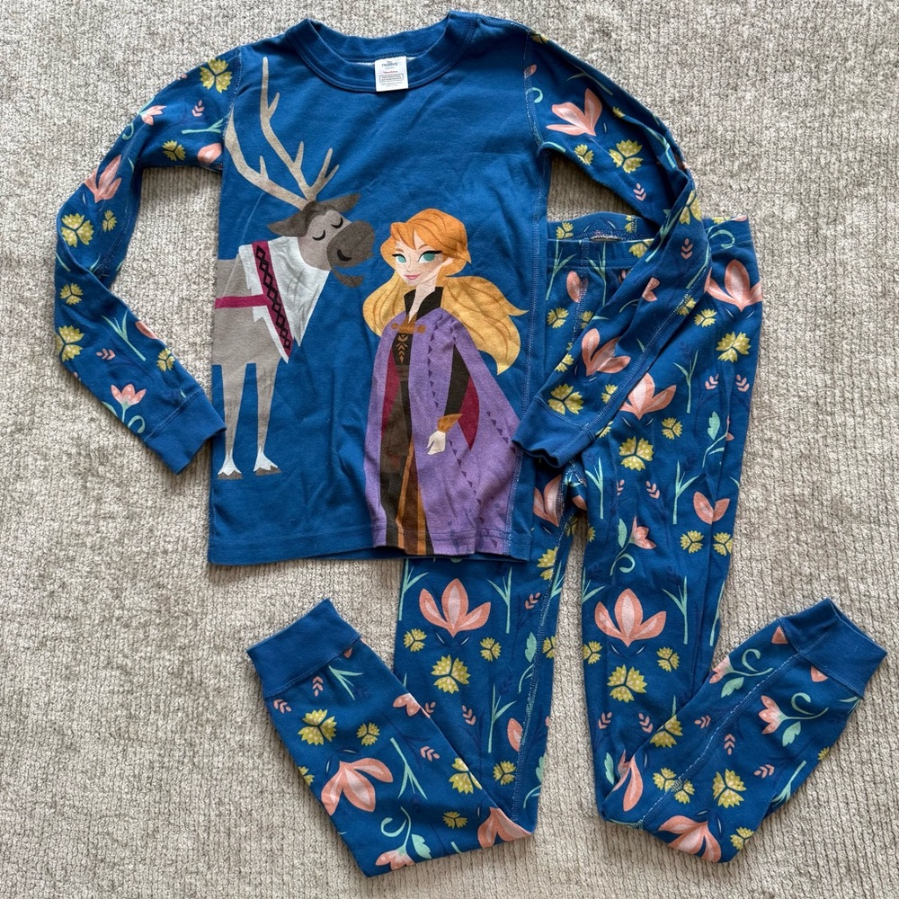Hanna Andersson Frozen II Pajama Set Anna Sven Blue Floral Organic Cotton